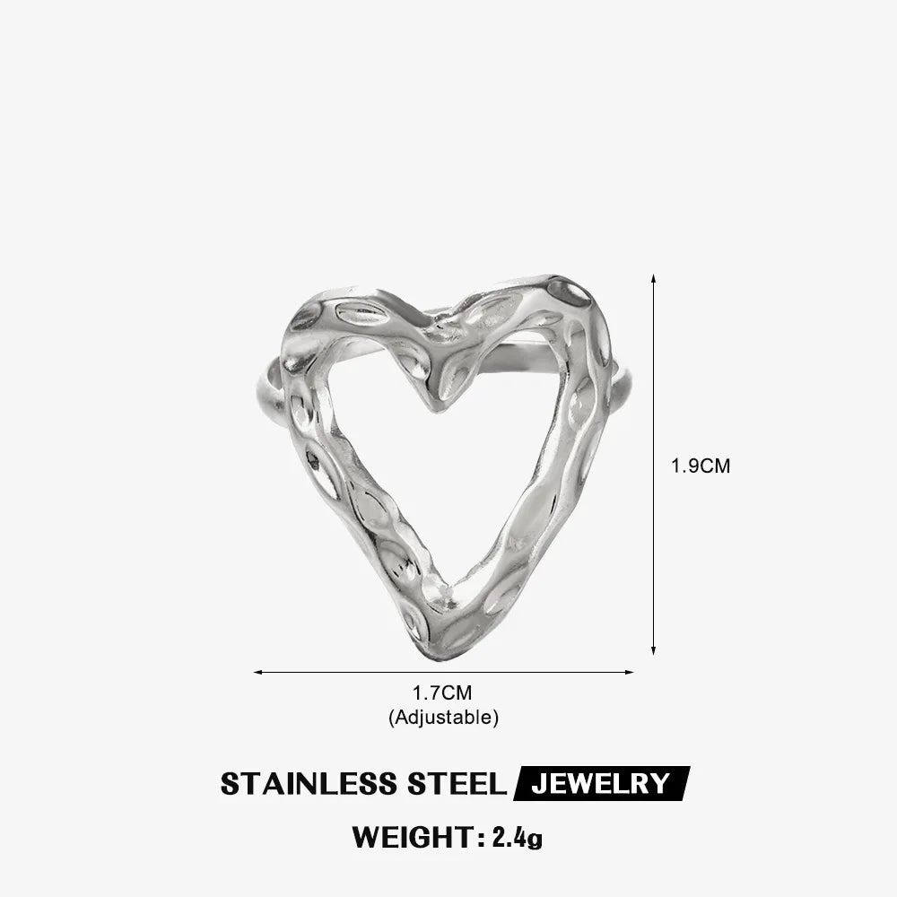 Bague cœur dorée en acier inoxydable